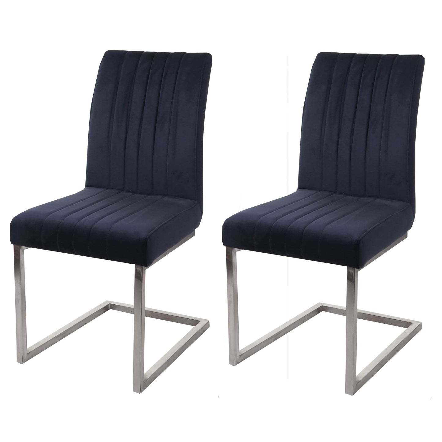 Cosmo Casa - Set van 2 Sledestoelen - Bezoekers- & Vergaderstoel - Fluweel & Geborsteld RVS - Antracietblauw