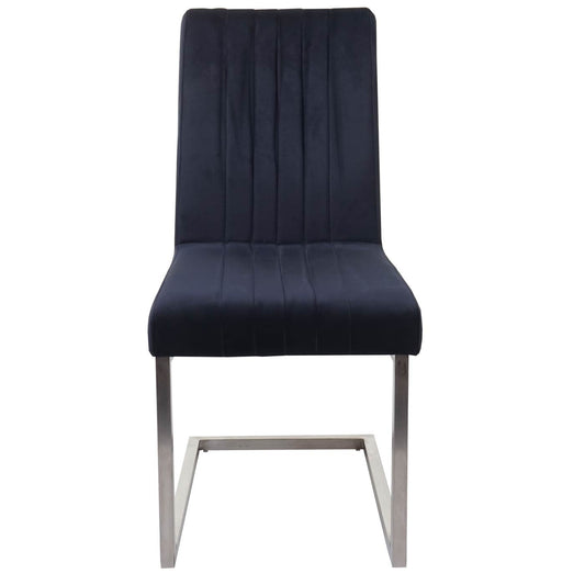 Cosmo Casa - Set van 2 Sledestoelen - Bezoekers- & Vergaderstoel - Fluweel & Geborsteld RVS - Antracietblauw