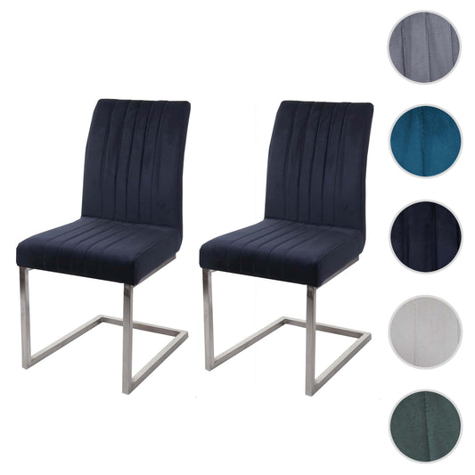Cosmo Casa - Set van 2 Sledestoelen - Bezoekers- & Vergaderstoel - Fluweel & Geborsteld RVS - Antracietblauw