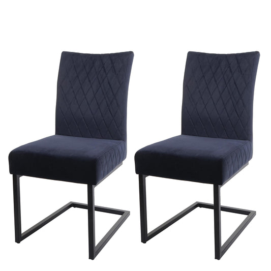 Cosmo Casa - Set van 2 Sledestoelen - Bezoekers- & Vergaderstoel - Fluweel & Gepoedercoat Staal - Antracietblauw