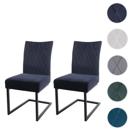 Cosmo Casa - Set van 2 Sledestoelen - Bezoekers- & Vergaderstoel - Fluweel & Gepoedercoat Staal - Antracietblauw