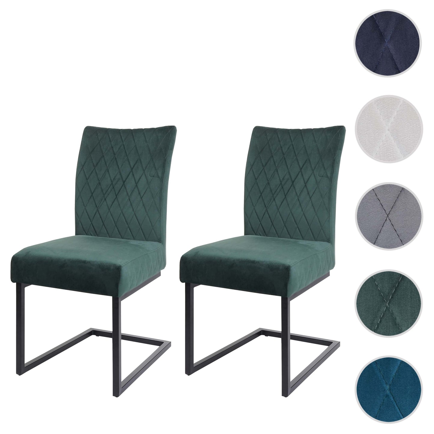 Cosmo Casa - Set van 2 Sledestoelen - Bezoekers- & Vergaderstoel - Fluweel & Gepoedercoat Staal - Groen
