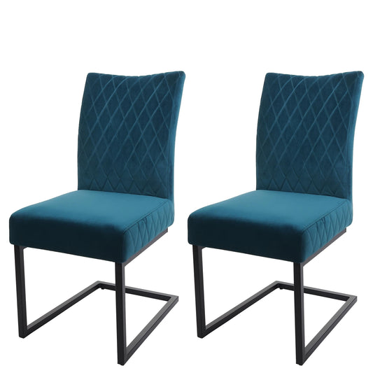 Cosmo Casa - Set van 2 Sledestoelen - Bezoekers- & Vergaderstoel - Fluweel & Gepoedercoat Staal - Turkooisblauw