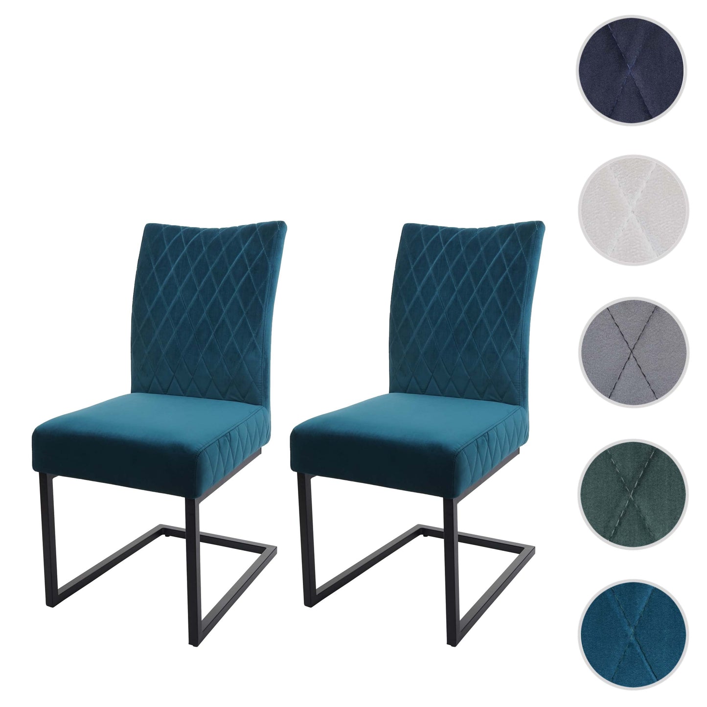 Cosmo Casa - Set van 2 Sledestoelen - Bezoekers- & Vergaderstoel - Fluweel & Gepoedercoat Staal - Turkooisblauw