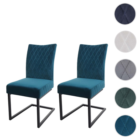 Cosmo Casa - Set van 2 Sledestoelen - Bezoekers- & Vergaderstoel - Fluweel & Gepoedercoat Staal - Turkooisblauw
