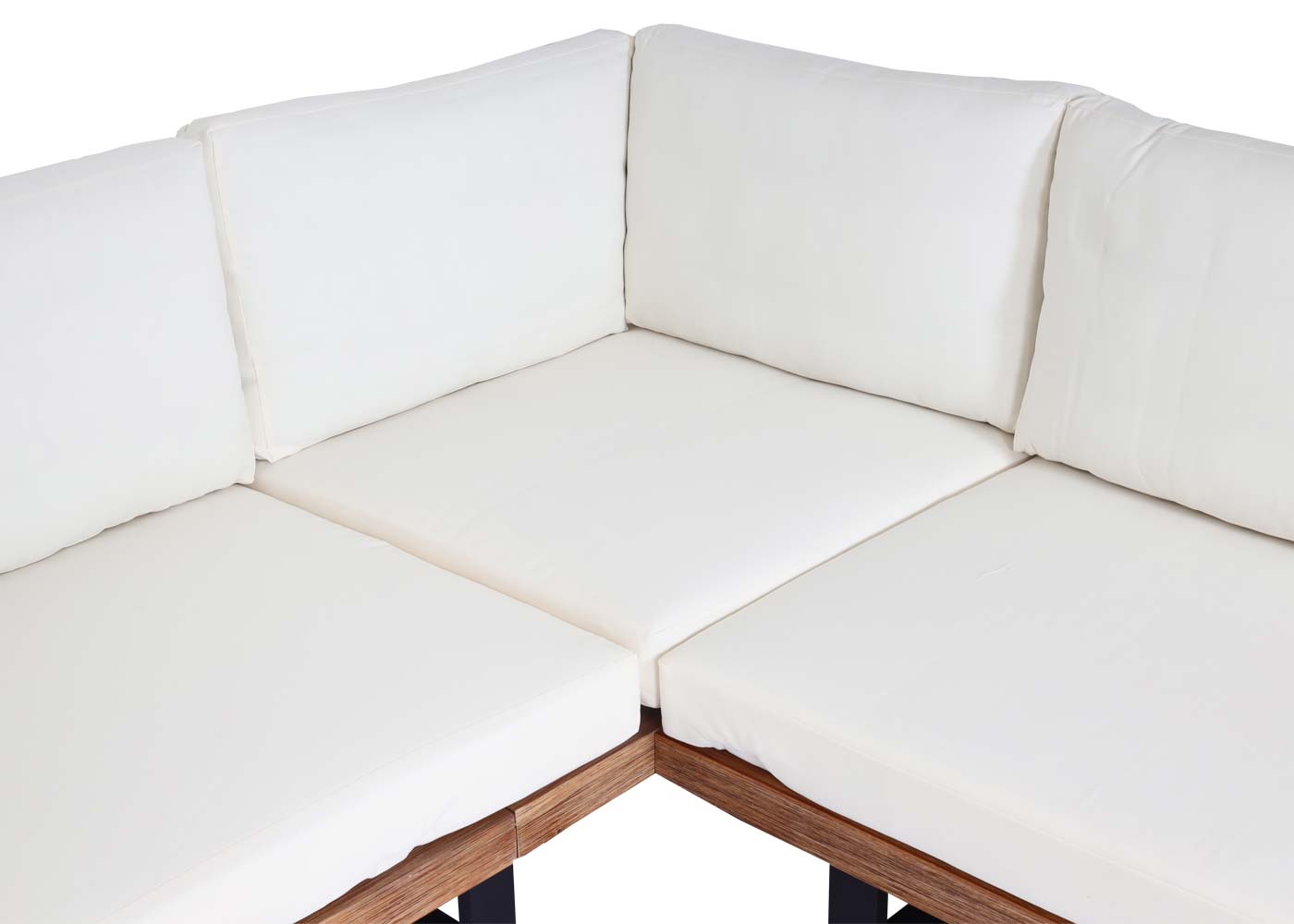 Cosmo Casa - Tuinset - Zitgroep Lounge - Gesponnen Poly & Acaciahout & Aluminium - Lichtbruin - Bekleding Crèmewit