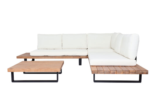 Cosmo Casa - Tuinset - Zitgroep Lounge - Gesponnen Poly & Acaciahout & Aluminium - Lichtbruin - Bekleding Crèmewit