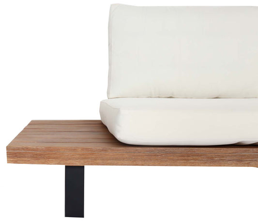 Cosmo Casa - Tuinset met Fauteuil - Loungebank & Fauteuil - Gesponnen Poly & Acaciahout & Aluminium - Lichtbruin - Bekleding Crèmewit