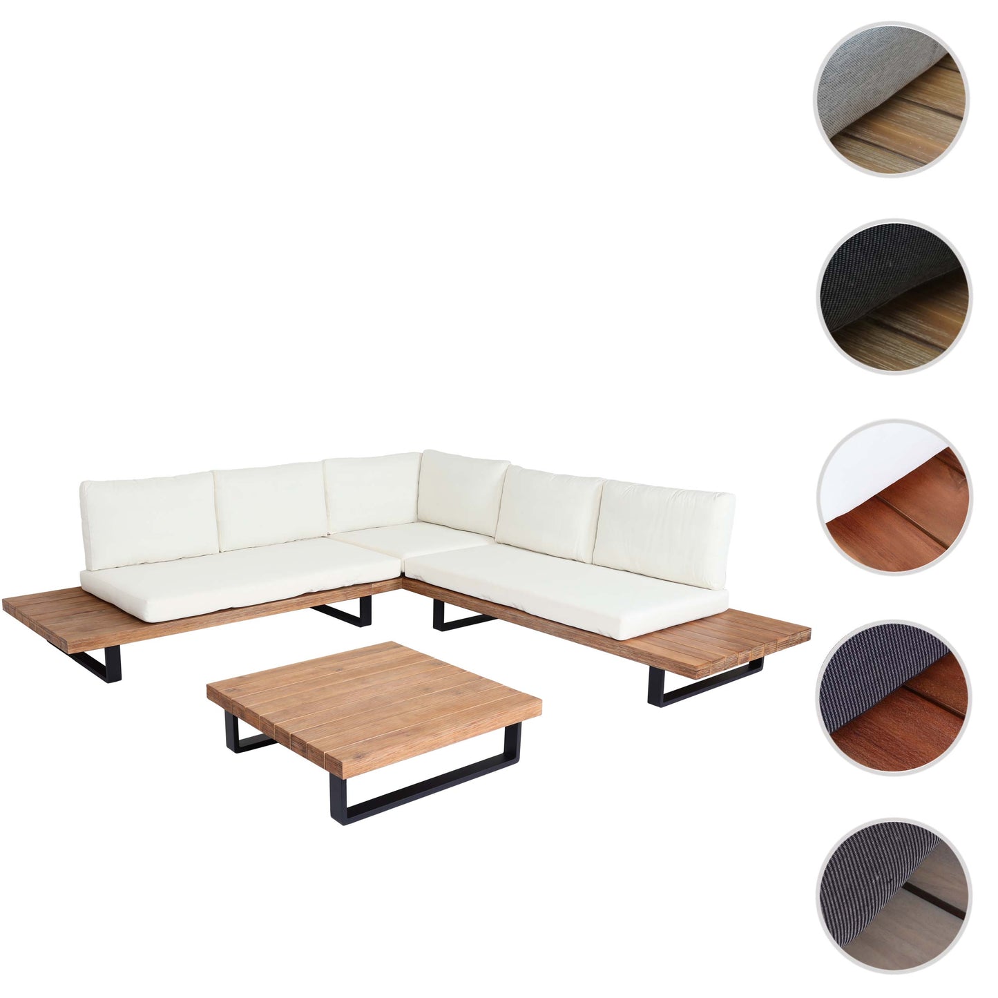 Cosmo Casa - Tuinset - Zitgroep Lounge - Gesponnen Poly & Acaciahout & Aluminium - Lichtbruin - Bekleding Crèmewit