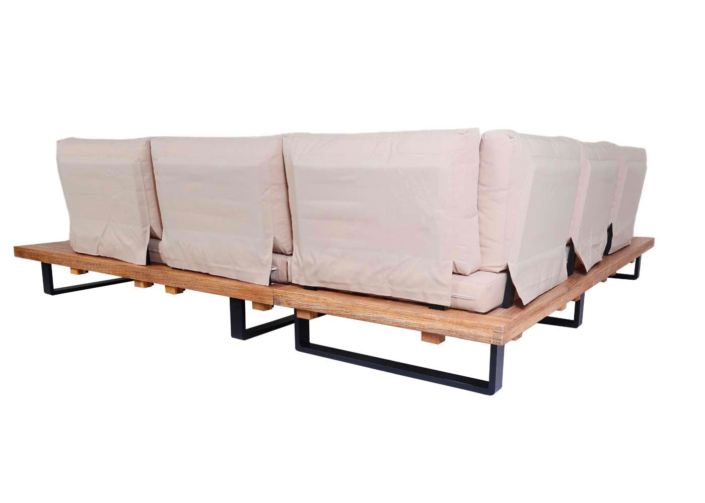 Cosmo Casa - Tuinset - Zitgroep Lounge - Gesponnen Poly & Acaciahout & Aluminium - Lichtbruin - Bekleding Beige