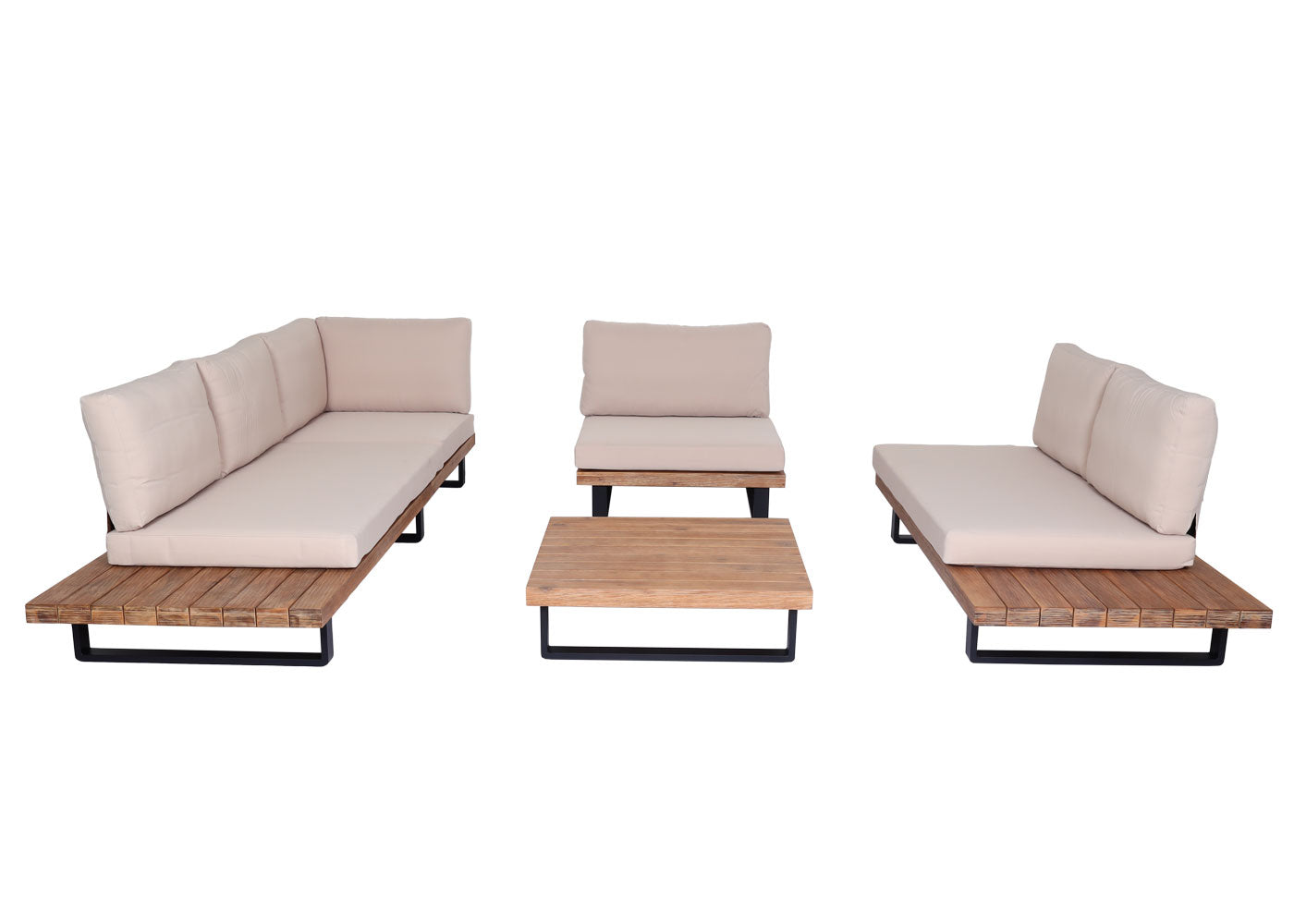 Cosmo Casa - Tuinset met Fauteuil - Loungebank & Fauteuil - Gesponnen Poly & Acaciahout & Aluminium - Lichtbruin - Bekleding Beige