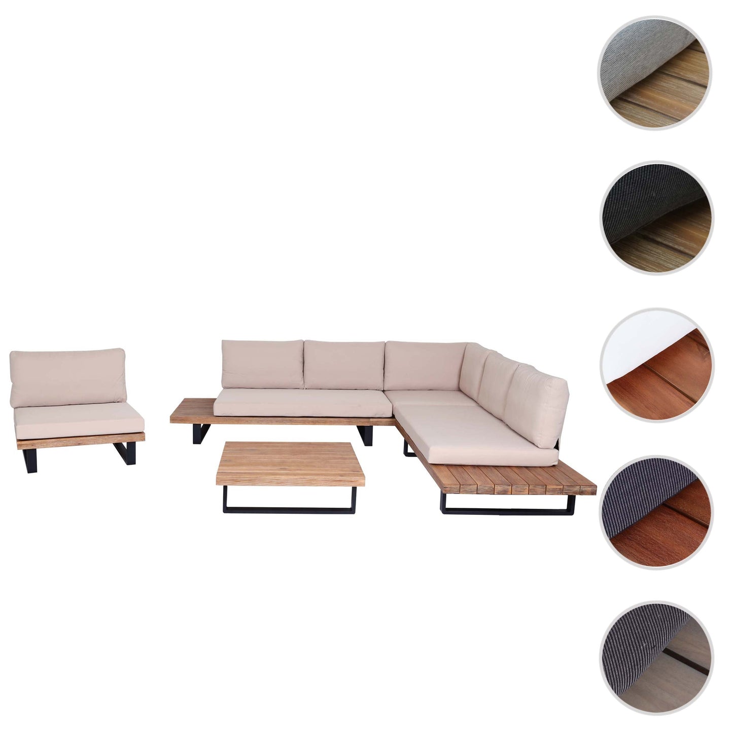 Cosmo Casa - Tuinset met Fauteuil - Loungebank & Fauteuil - Gesponnen Poly & Acaciahout & Aluminium - Lichtbruin - Bekleding Beige