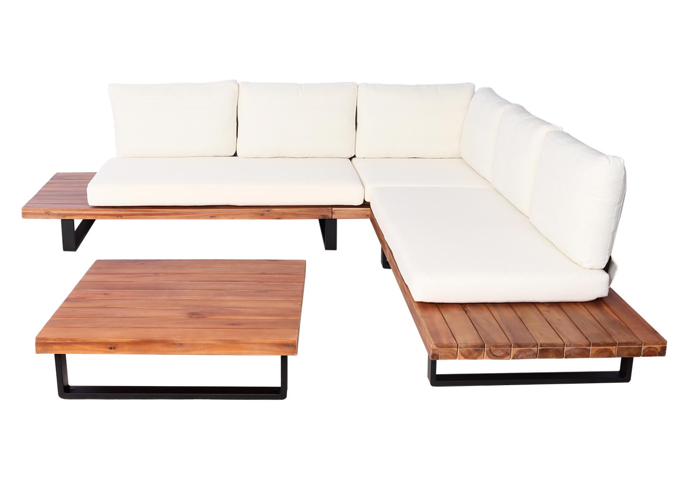 Cosmo Casa - Tuinset Zitgroep Lounge met Bank - Gesponnen Poly & Acaciahout & Aluminium - Bruin - Bekleding Crèmekleurig