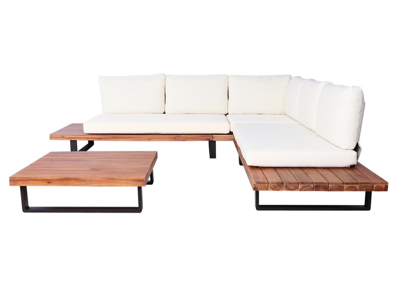 Cosmo Casa - Tuinset Zitgroep Lounge met Bank - Gesponnen Poly & Acaciahout & Aluminium - Bruin - Bekleding Crèmekleurig