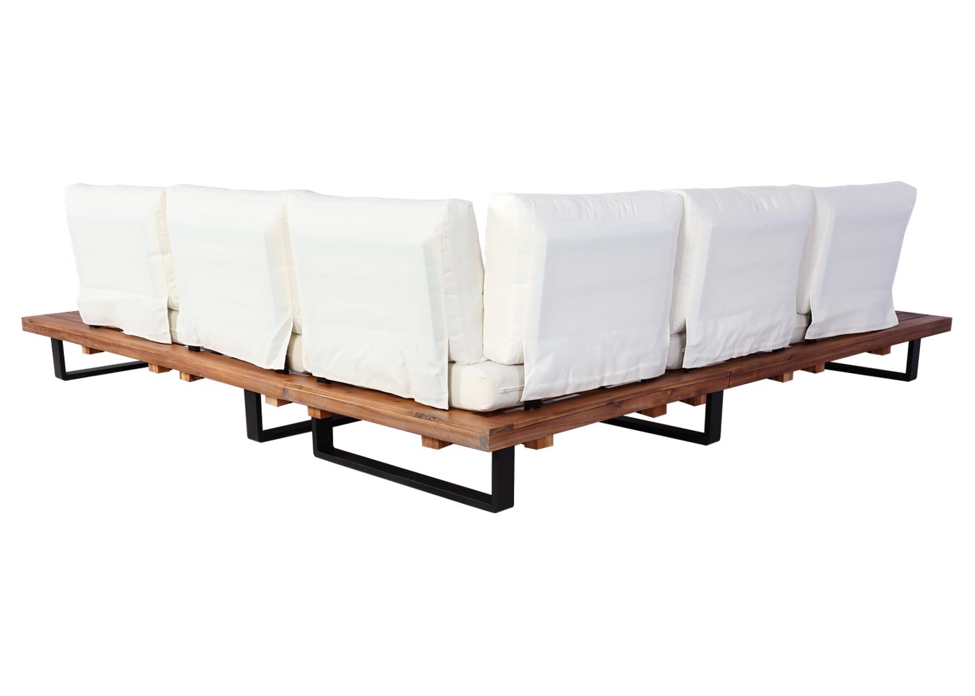 Cosmo Casa - Tuinset Zitgroep Lounge met Bank - Gesponnen Poly & Acaciahout & Aluminium - Bruin - Bekleding Crèmekleurig