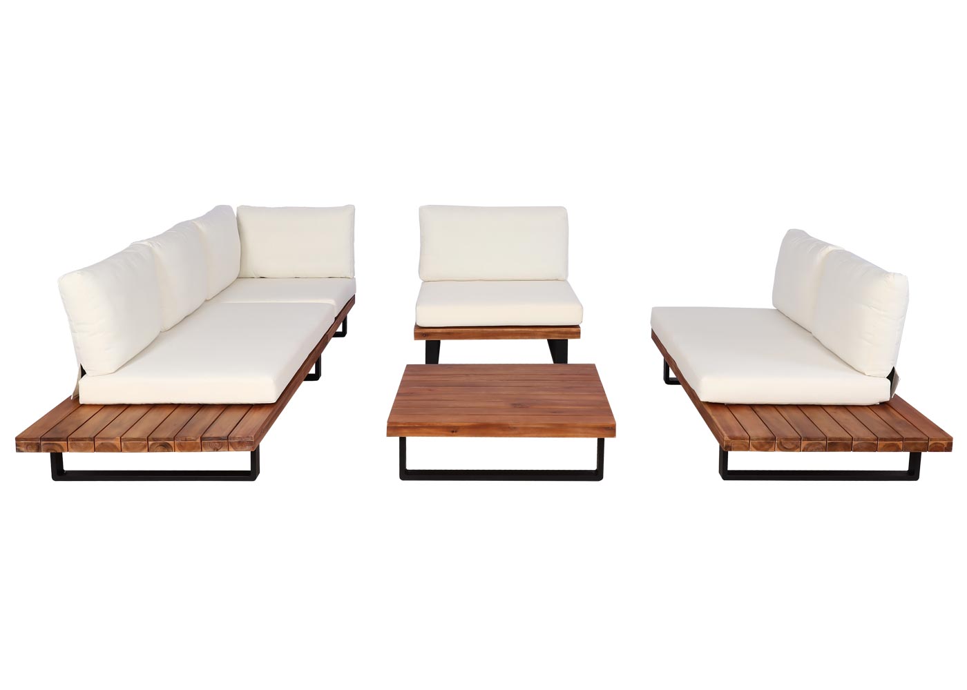 Cosmo Casa - Tuinset met Fauteuil - Loungebank - Gesponnen Poly & Acaciahout & Aluminium - Bruin - Bekleding Crèmekleurig