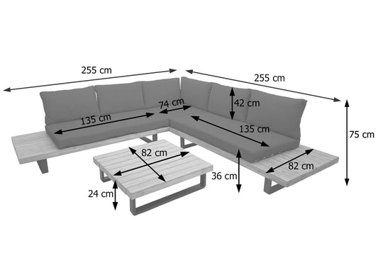 Cosmo Casa - Tuinset Zitgroep Lounge met Bank - Gesponnen Poly & Acaciahout & Aluminium - Bruin - Bekleding Donkergrijs