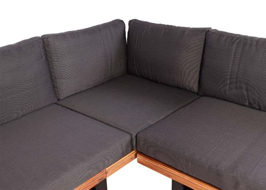 Cosmo Casa - Tuinset Zitgroep Lounge met Bank - Gesponnen Poly & Acaciahout & Aluminium - Bruin - Bekleding Donkergrijs