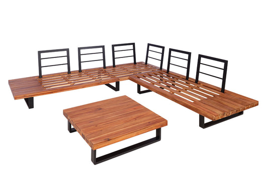 Cosmo Casa - Tuinset Zitgroep Lounge met Bank - Gesponnen Poly & Acaciahout & Aluminium - Bruin - Bekleding Donkergrijs