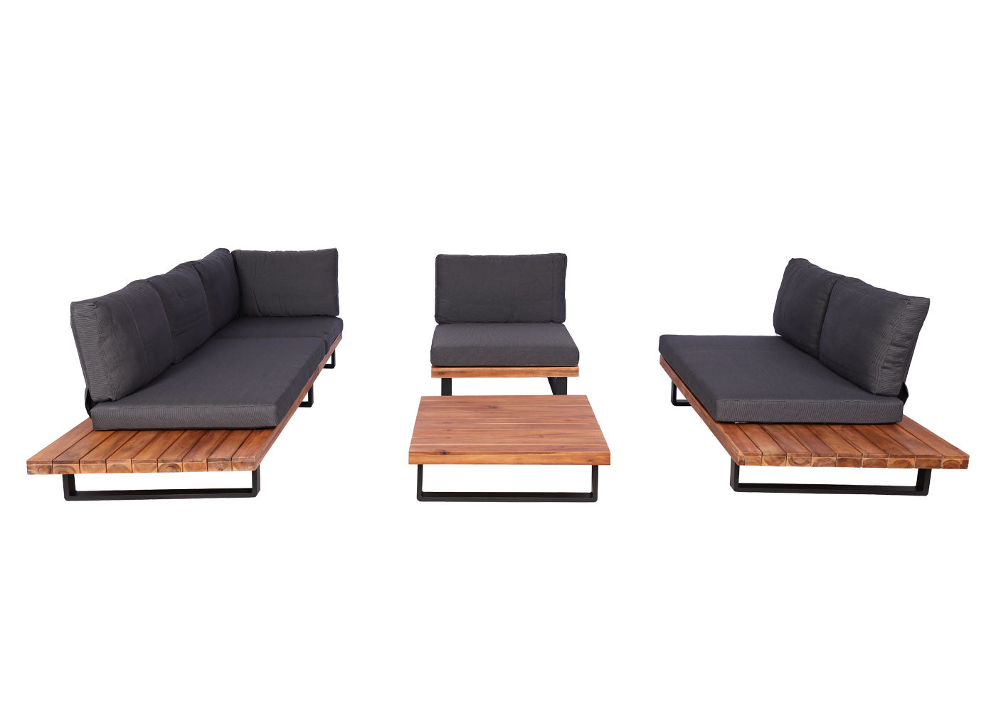 Cosmo Casa - Tuinset met Fauteuil - Loungebank - Gesponnen Poly & Acaciahout & Aluminium - Bruin - Bekleding Donkergrijs