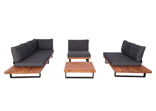 Cosmo Casa - Tuinset met Fauteuil - Loungebank - Gesponnen Poly & Acaciahout & Aluminium - Bruin - Bekleding Donkergrijs