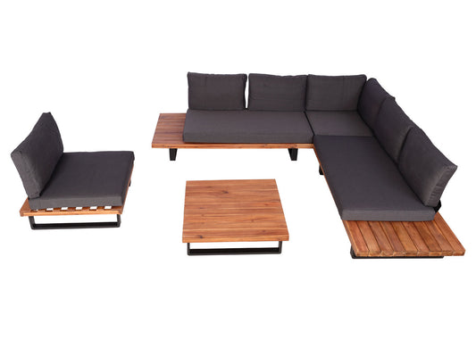 Cosmo Casa - Tuinset met Fauteuil - Loungebank - Gesponnen Poly & Acaciahout & Aluminium - Bruin - Bekleding Donkergrijs