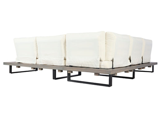 Cosmo Casa - Tuinset - Zitgroep Lounge - Gesponnen Poly & Acaciahout & Aluminium - Grijs - Bekleding Crèmewit