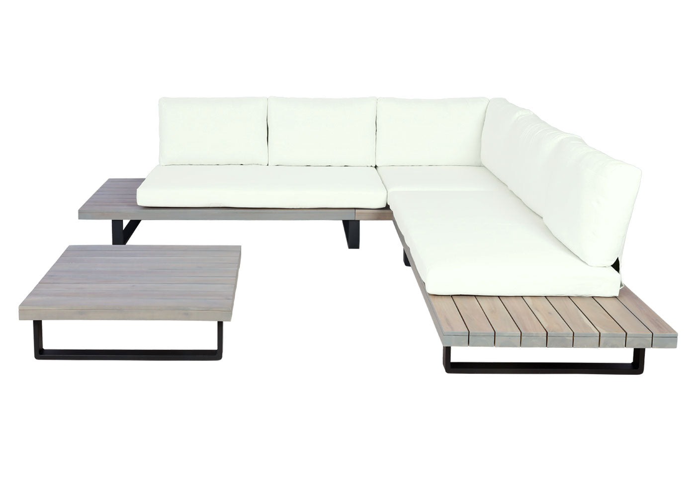 Cosmo Casa - Tuinset - Zitgroep Lounge - Gesponnen Poly & Acaciahout & Aluminium - Grijs - Bekleding Crèmewit