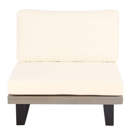 Cosmo Casa - Tuinset met Fauteuil - Loungebank & Fauteuil - Gesponnen Poly & Acaciahout & Aluminium - Grijs - Bekleding Crèmewit