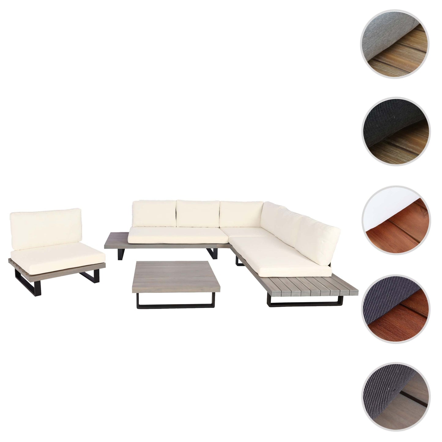 Cosmo Casa - Tuinset met Fauteuil - Loungebank & Fauteuil - Gesponnen Poly & Acaciahout & Aluminium - Grijs - Bekleding Crèmewit