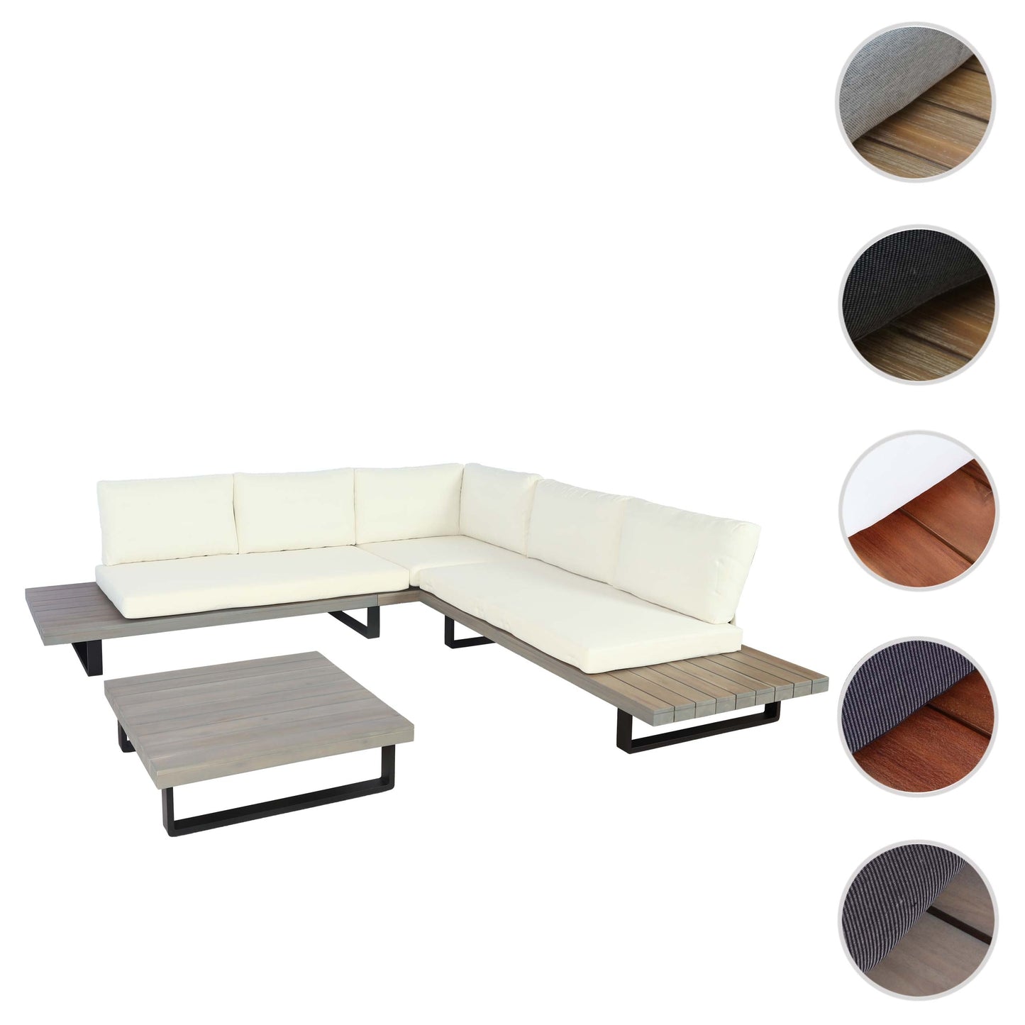 Cosmo Casa - Tuinset - Zitgroep Lounge - Gesponnen Poly & Acaciahout & Aluminium - Grijs - Bekleding Crèmewit