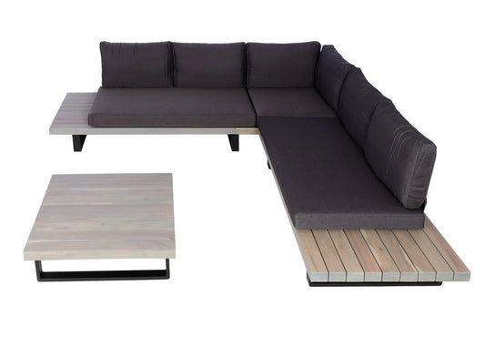 Cosmo Casa - Tuinset Zitgroep Lounge met Bank - Gesponnen Poly & Aluminium - Grijs - Bekleding Donkergrijs