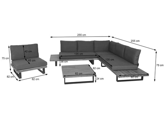 Cosmo Casa - Tuinset met Fauteuil - Loungebank - Gesponnen Poly & Aluminium - Grijs - Bekleding Donkergrijs