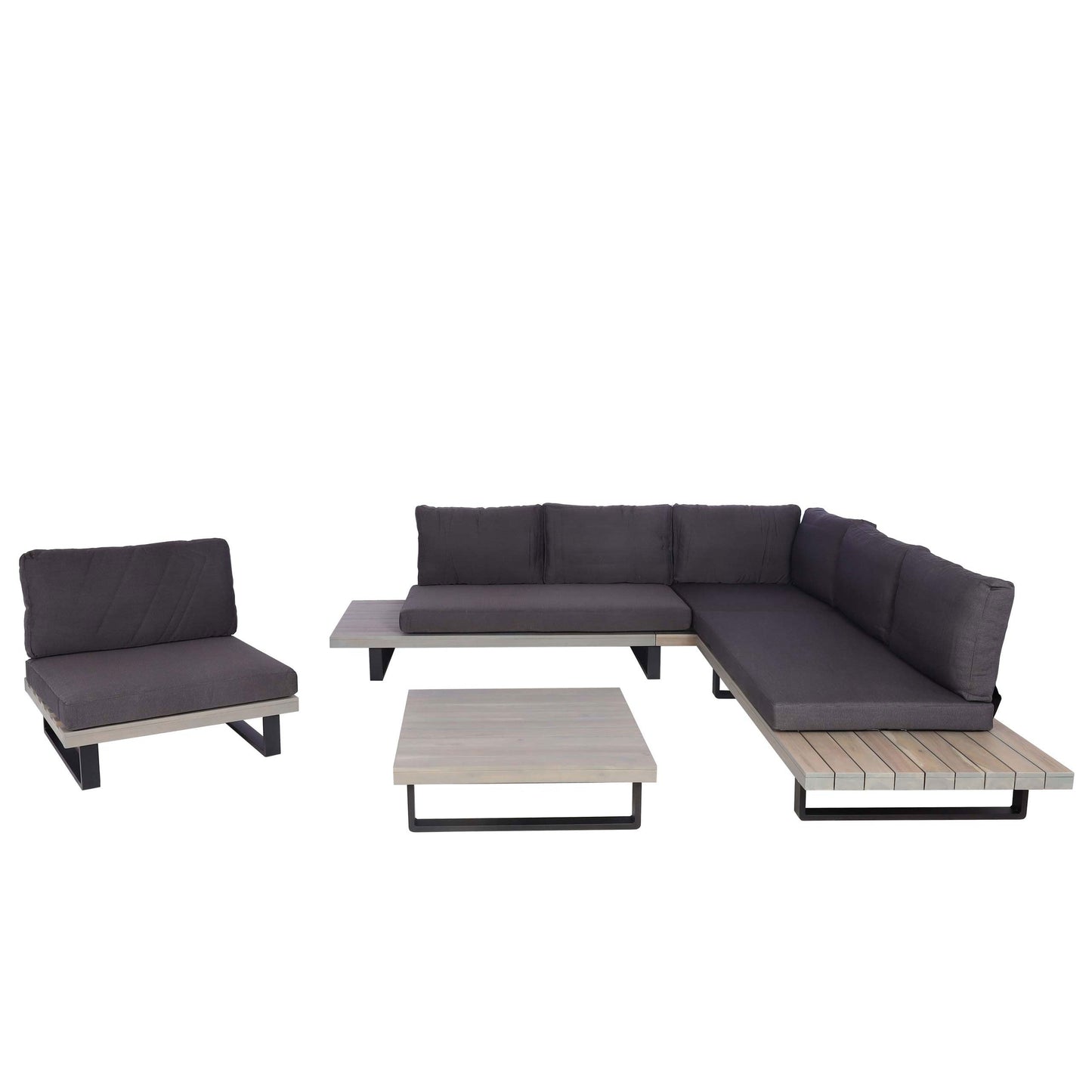 Cosmo Casa - Tuinset met Fauteuil - Loungebank - Gesponnen Poly & Aluminium - Grijs - Bekleding Donkergrijs