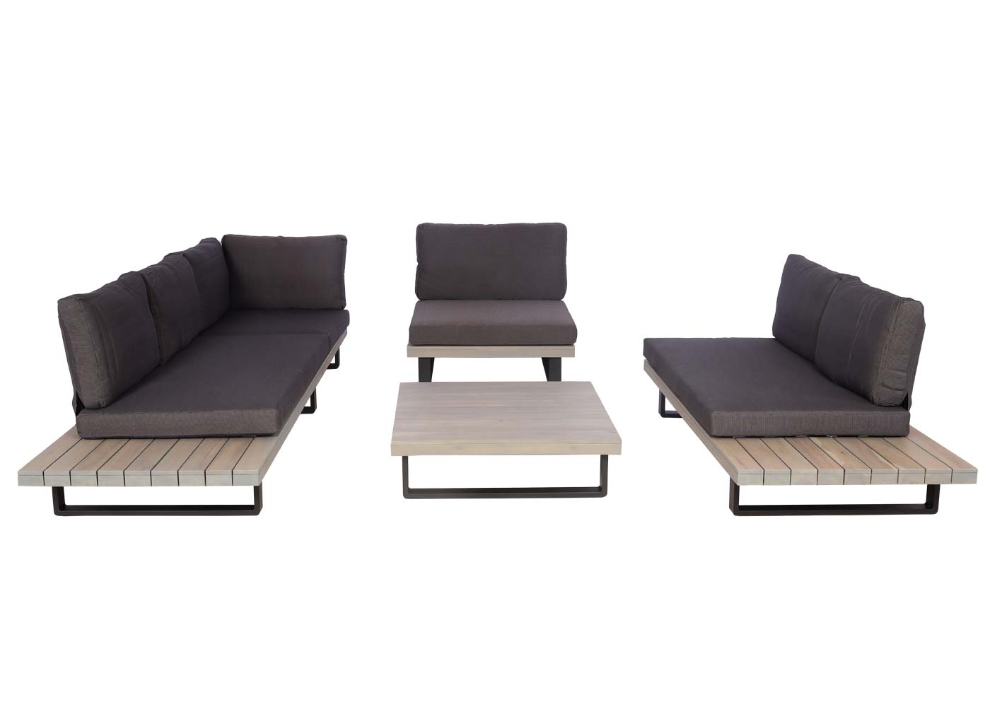 Cosmo Casa - Tuinset met Fauteuil - Loungebank - Gesponnen Poly & Aluminium - Grijs - Bekleding Donkergrijs