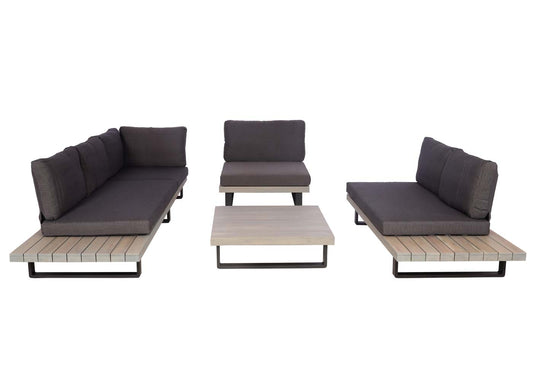 Cosmo Casa - Tuinset met Fauteuil - Loungebank - Gesponnen Poly & Aluminium - Grijs - Bekleding Donkergrijs