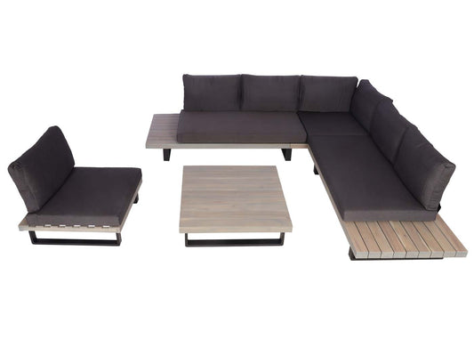 Cosmo Casa - Tuinset met Fauteuil - Loungebank - Gesponnen Poly & Aluminium - Grijs - Bekleding Donkergrijs