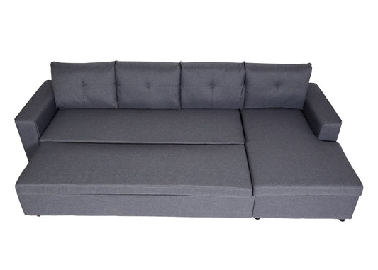 Cosmo Casa - Hoekbank met Bedbox - L-vorm - Textiel - Donkergrijs - 290 cm