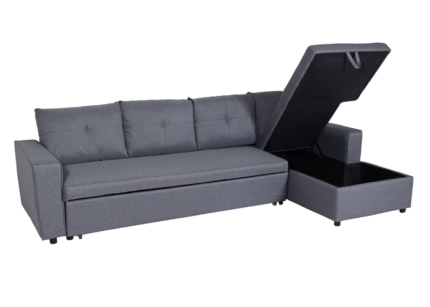 Cosmo Casa - Hoekbank met Bedbox - L-vorm - Textiel - Donkergrijs - 290 cm