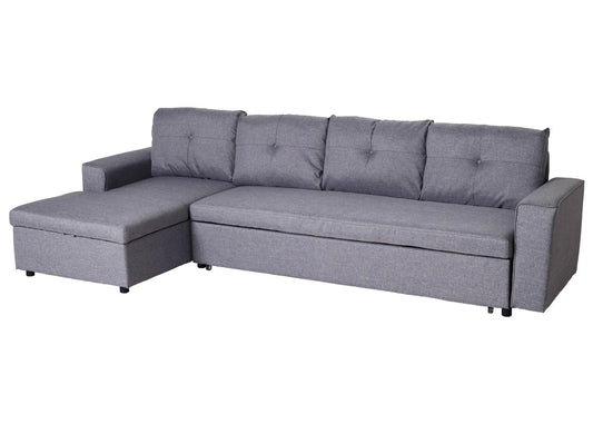Cosmo Casa - Hoekbank met Bedbox - L-vorm - Textiel - Grijs - 290 cm