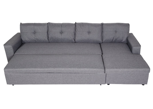 Cosmo Casa - Hoekbank met Bedbox - L-vorm - Textiel - Grijs - 290 cm