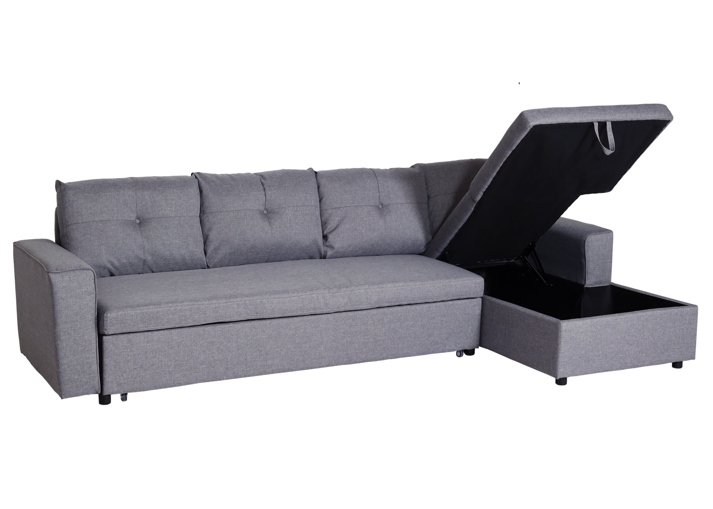 Cosmo Casa - Hoekbank met Bedbox - L-vorm - Textiel - Grijs - 290 cm