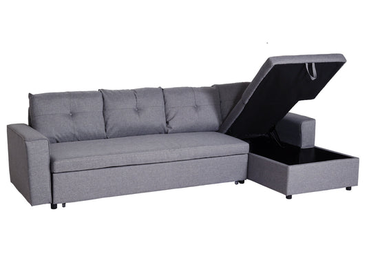 Cosmo Casa - Hoekbank met Bedbox - L-vorm - Textiel - Grijs - 290 cm