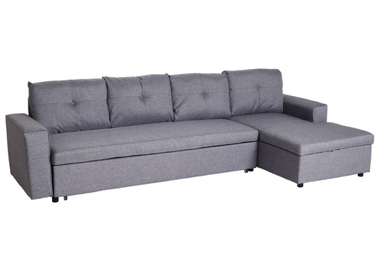 Cosmo Casa - Hoekbank met Bedbox - L-vorm - Textiel - Grijs - 290 cm