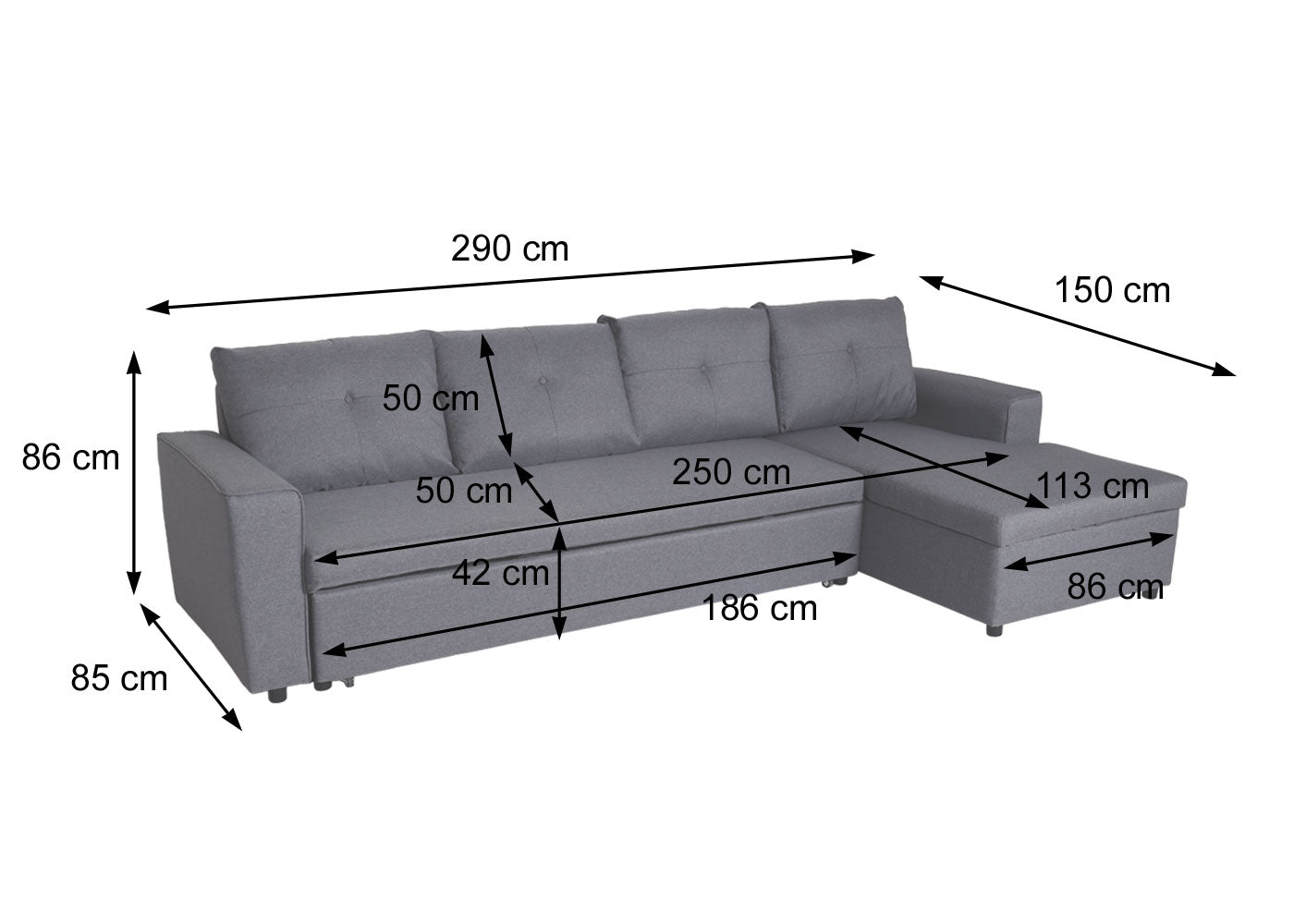 Cosmo Casa - Hoekbank met Bedbox - L-vorm - Textiel - Beige - 290 cm