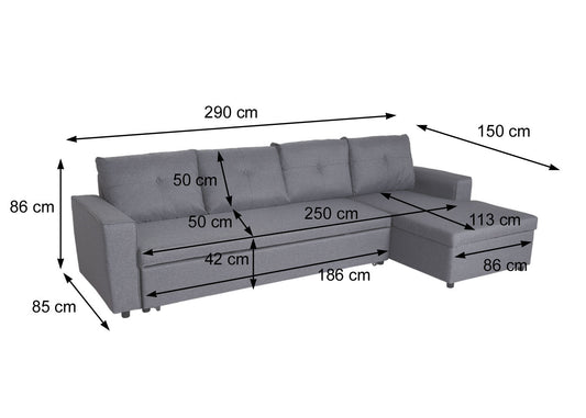Cosmo Casa - Hoekbank met Bedbox - L-vorm - Textiel - Beige - 290 cm