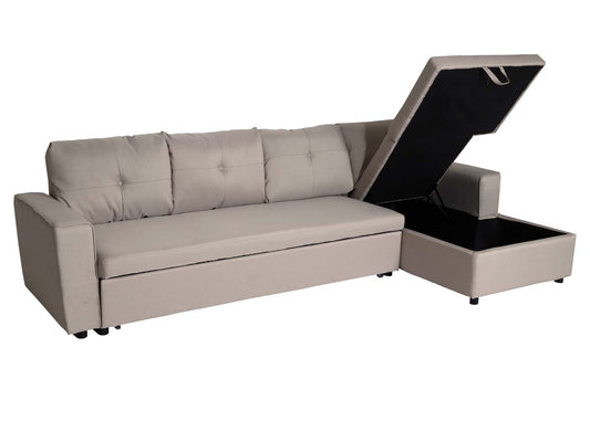 Cosmo Casa - Hoekbank met Bedbox - L-vorm - Textiel - Beige - 290 cm
