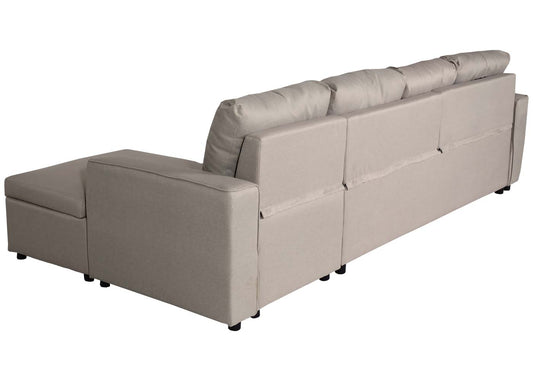 Cosmo Casa - Hoekbank met Bedbox - L-vorm - Textiel - Beige - 290 cm