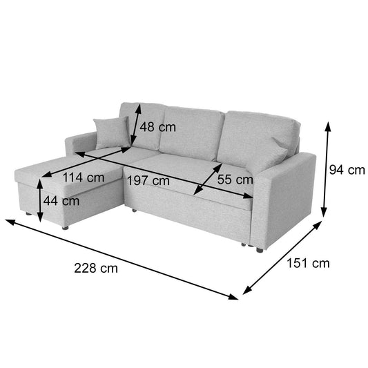 Cosmo Casa - Hoekbank met Bedbox - Nosag - Textiel - Donkergrijs - 228 cm