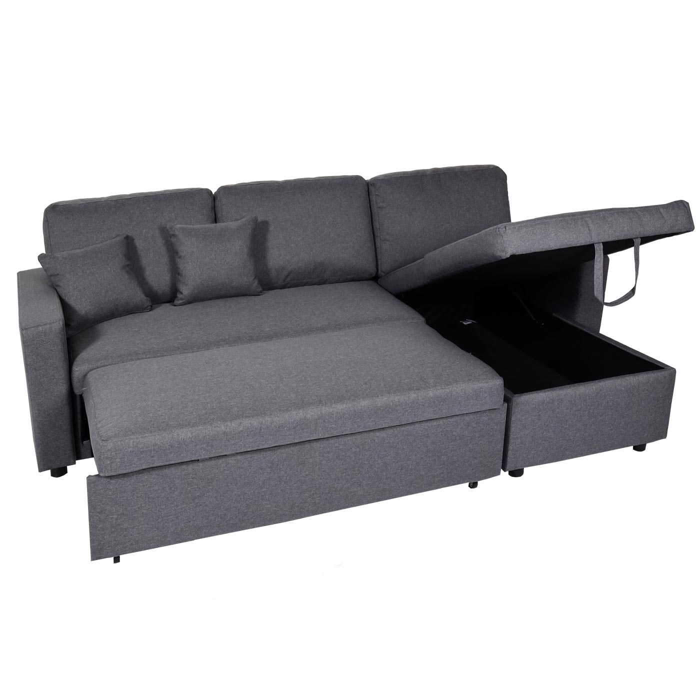 Cosmo Casa - Hoekbank met Bedbox - Nosag - Textiel - Donkergrijs - 228 cm
